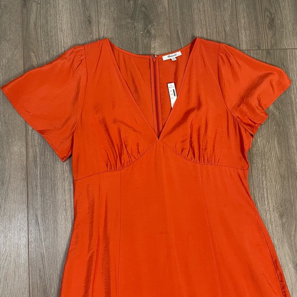 Madewell Britt V Neck Flutter Sleeve Chic Midi Summer Dress US Women's 16 New - Picture 3 of 7